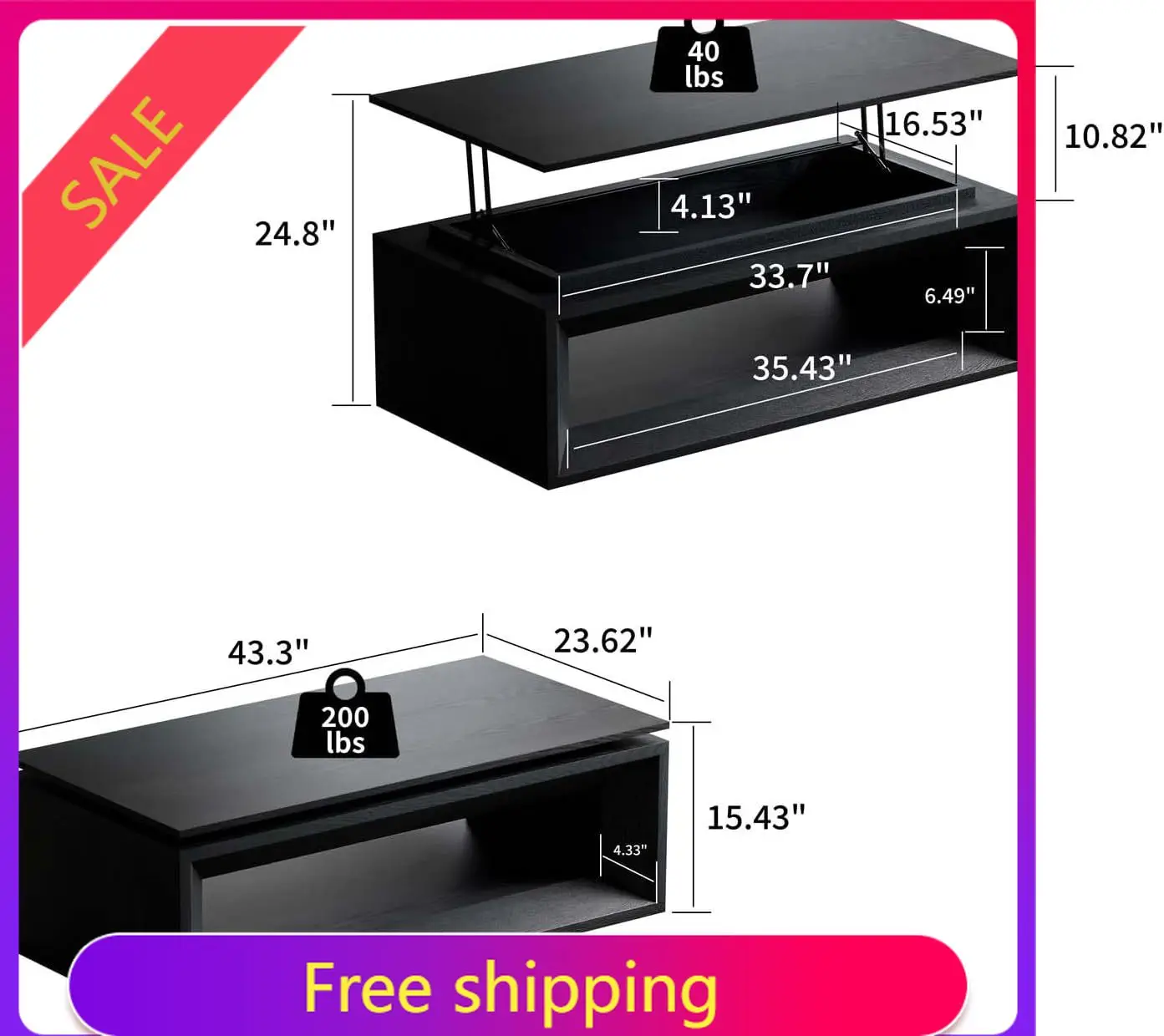 Coffee Tea Or - 43.3'' Rectangle Lift Top Coffee Table