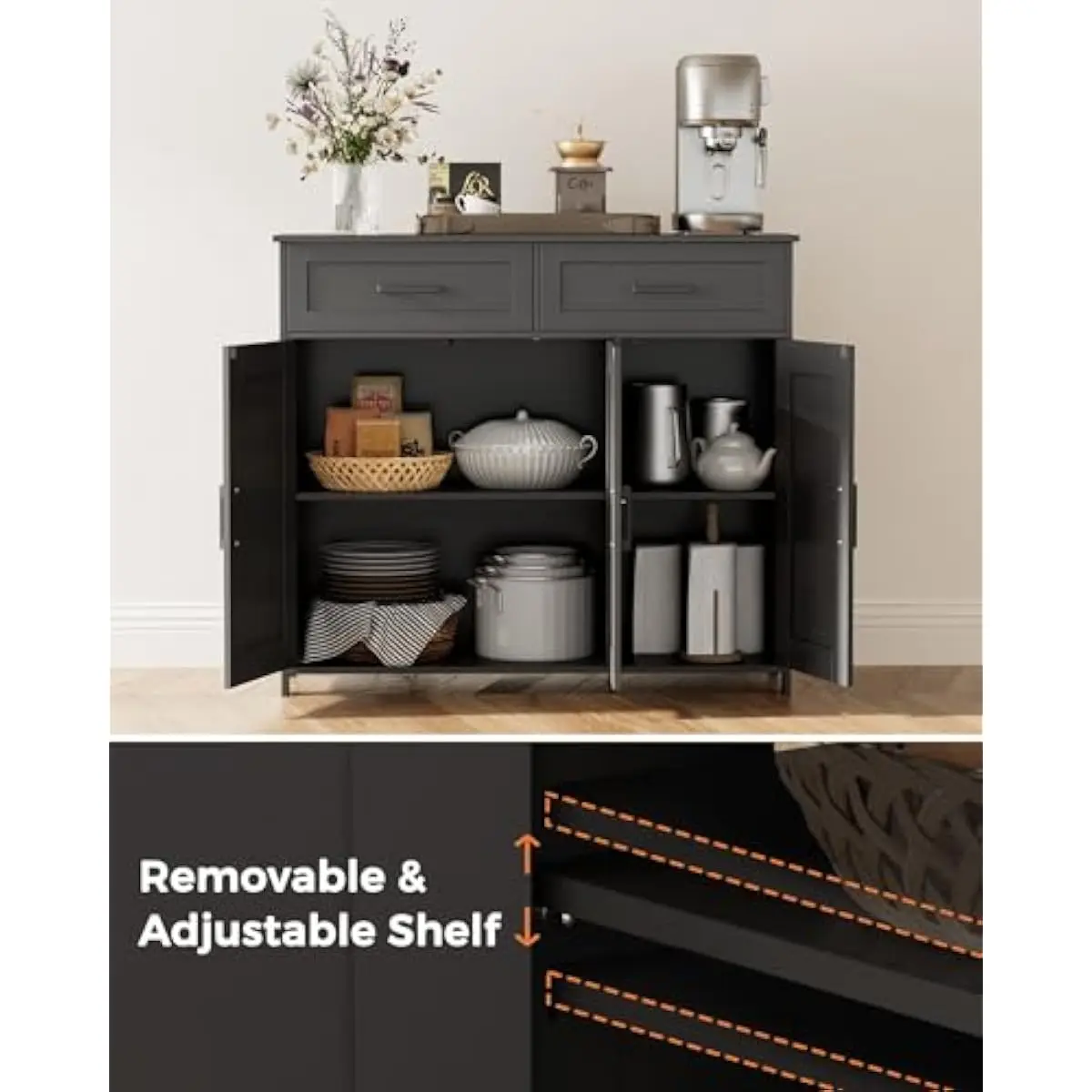 Coffee Bar Storage Cabinet wit - Coffee & Tea Maker Machine ulasan dan harga