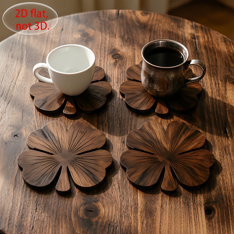 4Pcs 2D Flat Clover Wooden Coa - Coffee Tea Mix ulasan dan harga