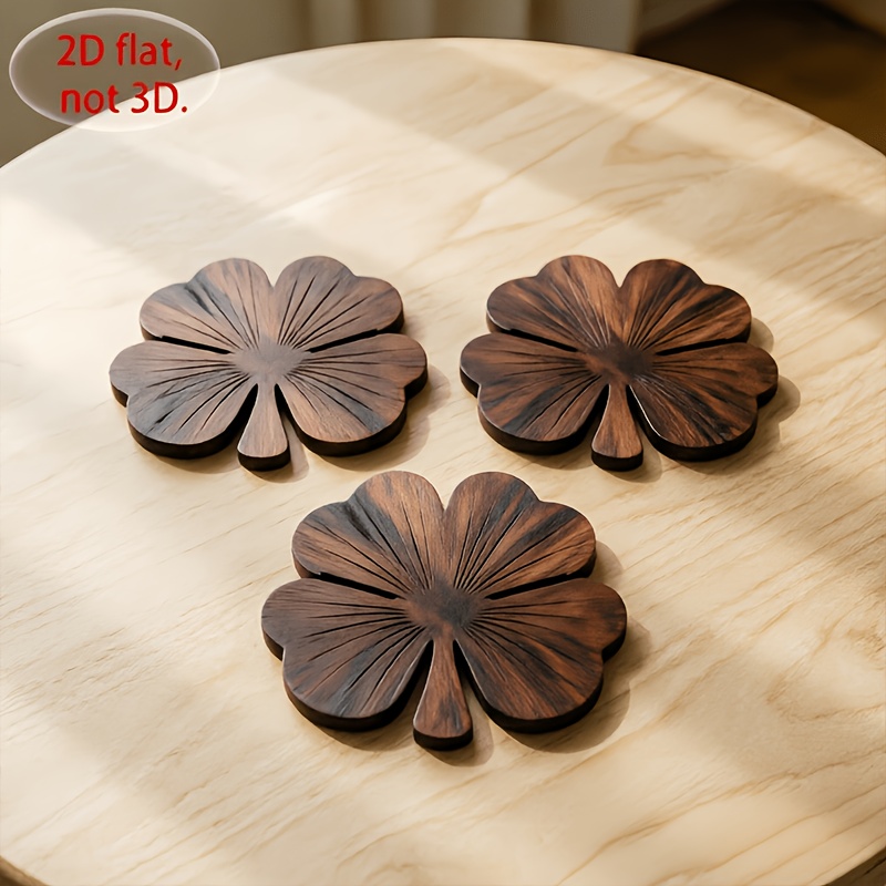 4Pcs 2D Flat Clover Wooden Coa - Coffee Tea Mix ulasan dan harga